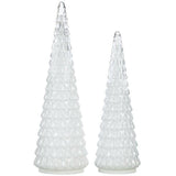 Set of 2 LED Glass Holiday Trees with Timer, 26.7” H Christmas Table Decoration