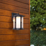 Lutec Craftsman Style LED Wall Lantern, Matt Black Aluminum with Glass Panels Light