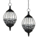 Exhart Solar Hanging Bird Cage Style Lanterns, 2 Pack Solar Glass and Metal Lantern