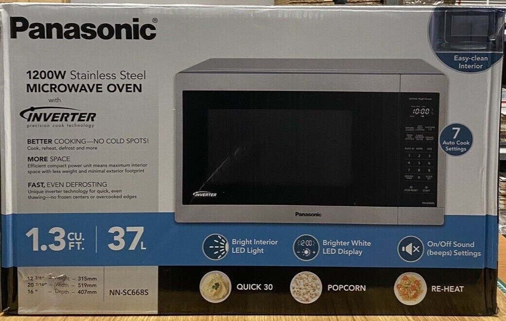 Panasonic 1.3Cu Ft deals Stainless Steel Countertop Microwave Oven NN-SC668S