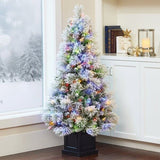 4.5ft Pre-Lit Glitter Flocked Potted Artificial Christmas Tree with 200 Lights