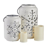 Set of 2 Holiday Snowflake Ceramic Lanterns with LED Candles, 14” H Lantern