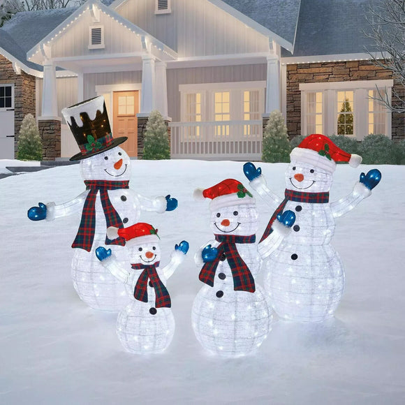 LED Pop-Up Snowman Family Sculpture, Christmas Decorations, Holiday, Outdoor