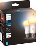 Philips Hue A19 Bluetooth 75W White Ambiance Smart LED Bulbs, 4-Pack