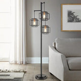 Bridgeport Designs Kelsey Dual Square Metal 3-Light Floor Lamp, 73”H X 21.5”W