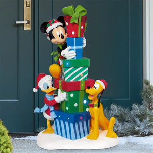 Disney 4’ Mickey & Friends with Stacked Presents Statue 8 Holiday Songs