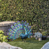 22" Metal Feather Spread Peacock Outdoor Decor Statue