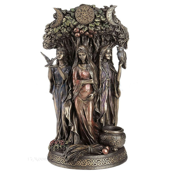 Celtic Sacred Moon Triple Goddess Mother Maiden Crone Under Tree of Life Statue