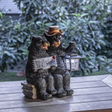 Alpine Corporation 15" Tall Outdoor Bear Couple with Lantern and Welcome Sign Statue, 11"L x 9"W x 15"H