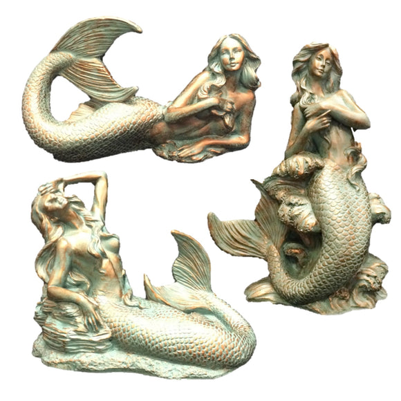 Homestyles 3 Piece Classic Bronze Patina Mermaid Nautical Beach Statue
