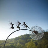 Faries and Dandelions Dance Together Sculpture, Fairy Garden Metal Yard Art Statue