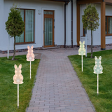 Northlight 4ct Plaid Pastel Bunny Easter Pathway Marker Lawn Stakes, Clear Lights