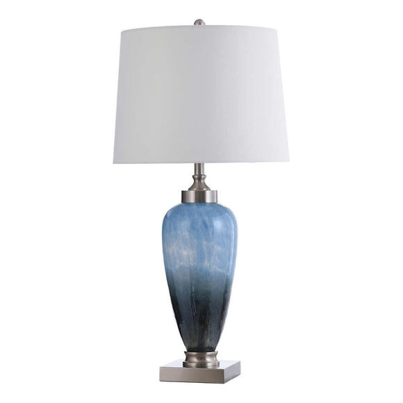 Novales Table Lamp, Fade of Contrast Art Glass Body with Brushed Steel