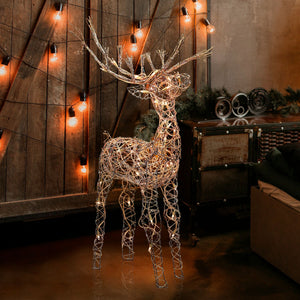 35" Alpine Corporation Outdoor Holiday Rattan Reindeer with Halogen Lights