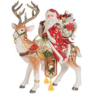 Fitz and Floyd 16.5" Cardinal Christmas Santa and Reindeer Figurine