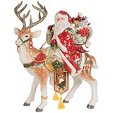 Fitz and Floyd 16.5" Cardinal Christmas Santa and Reindeer Figurine