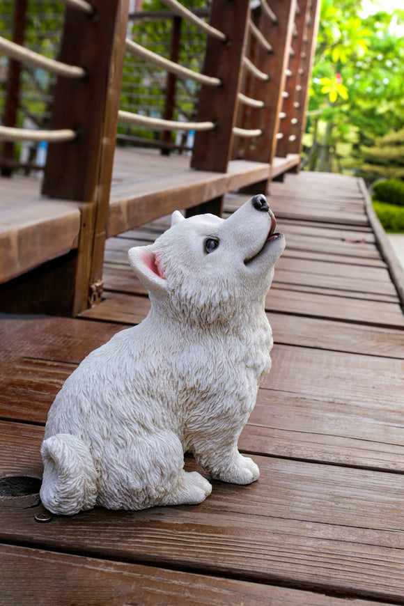 Howling American Resin Eskimo Puppy Statue