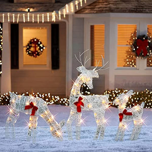 Hourleey Christmas Decoration Outdoor 60 Light Up Deer Family, 3-Piece Set