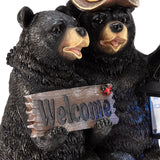 Alpine Corporation 15" Tall Outdoor Bear Couple with Lantern and Welcome Sign Statue, 11"L x 9"W x 15"H