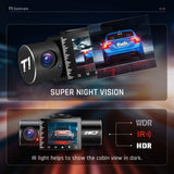 iiwey Dash Cam Front Rear and Inside 1080P Three Channels with IR Night Vision Car Camera