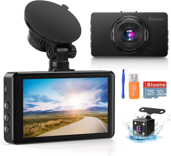 Biuone Dash Camera, Super Night Vision Dash Cam Front and Rear with 32G SD Card