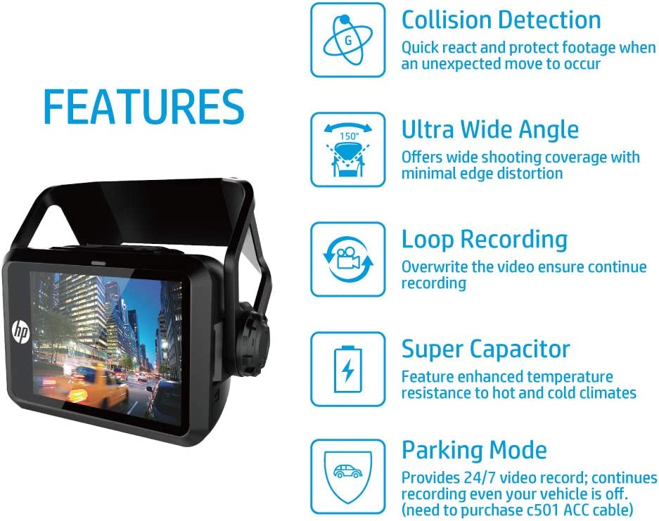 HP F660G Full HD 1080P Dash Cam Front and Rear, Built-in GPS and G