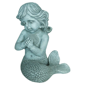 Hi-Line 13" Polyresin Mermaid Kneeling and Holding Shell Statue