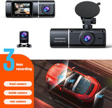 LAMTTO 3 Channel Dash Cam Front and Rear Inside,1080P Dash Camera for Cars IR Night Vision
