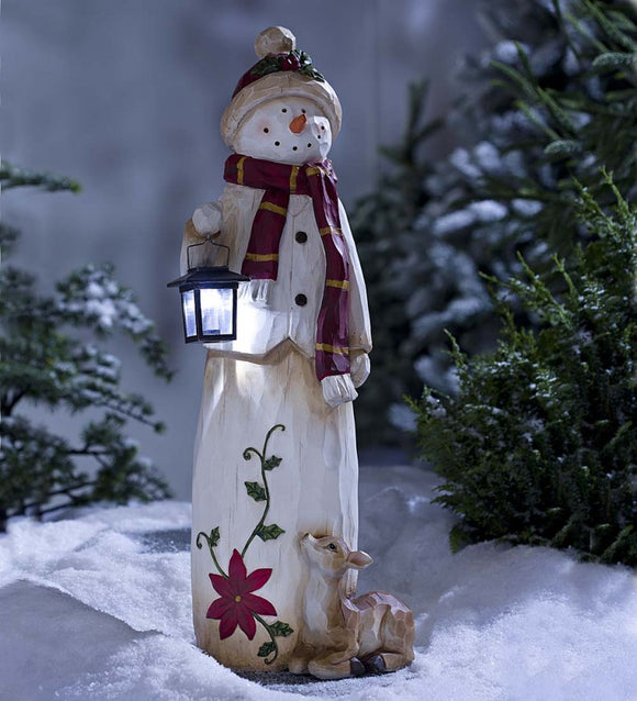 Plow & Hearth Woodland Snowman with LED Solar Lantern