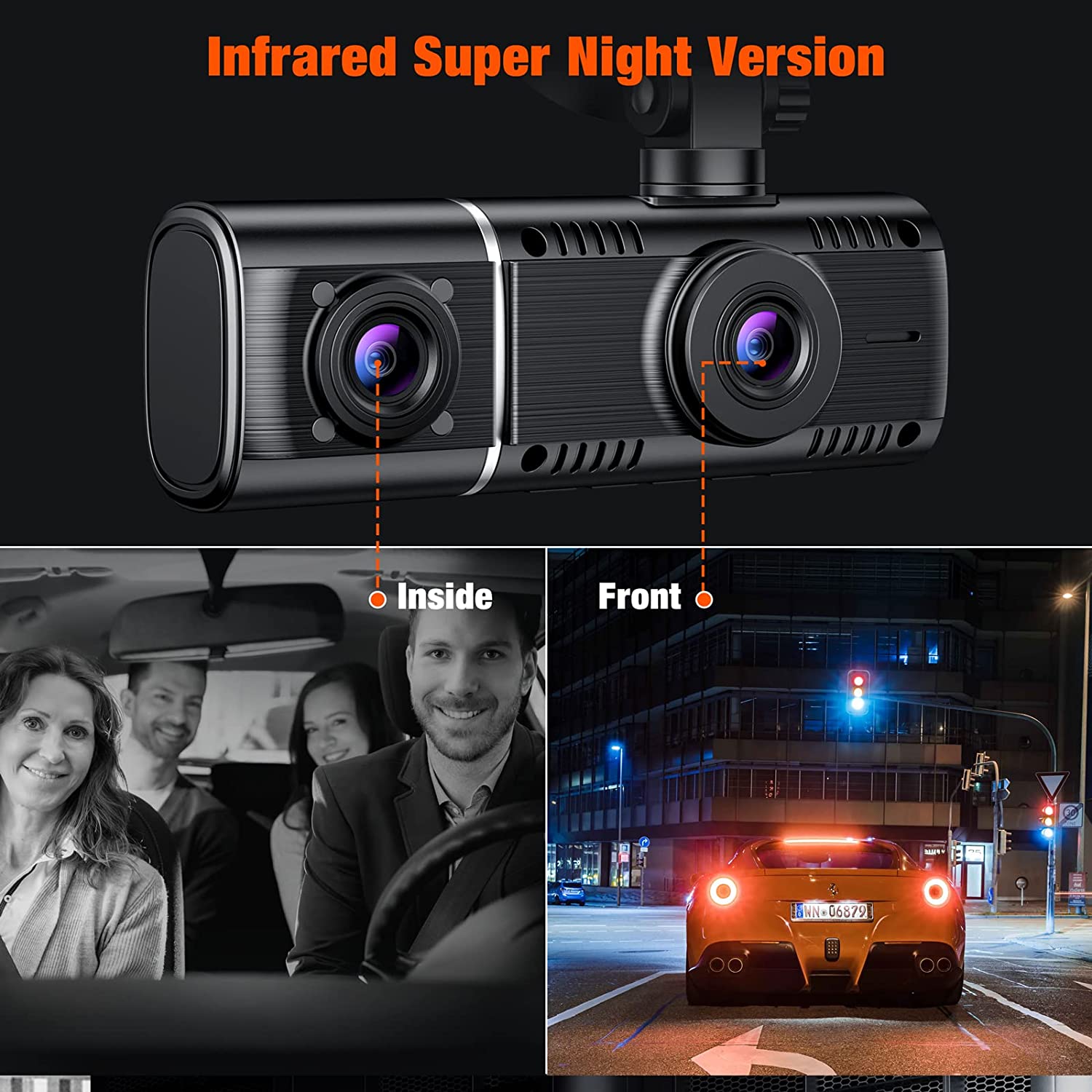  3 Channel Dash Cam Front and Rear Inside, 1080P Dash Camera for  Cars with 64GB U3 SD Card, Dashcam Three Way Triple Car Camera with IR  Night Vision, Parking Monitor, WDR 