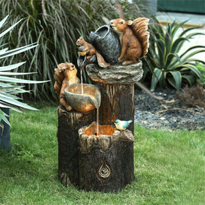 Cotonie Resin Squirrel Family Patio Animal Solar Squirrel Statue