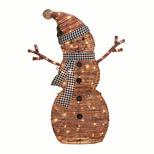 48" Light-up Rattan-Look Snowman with 105 Incandescent Lights