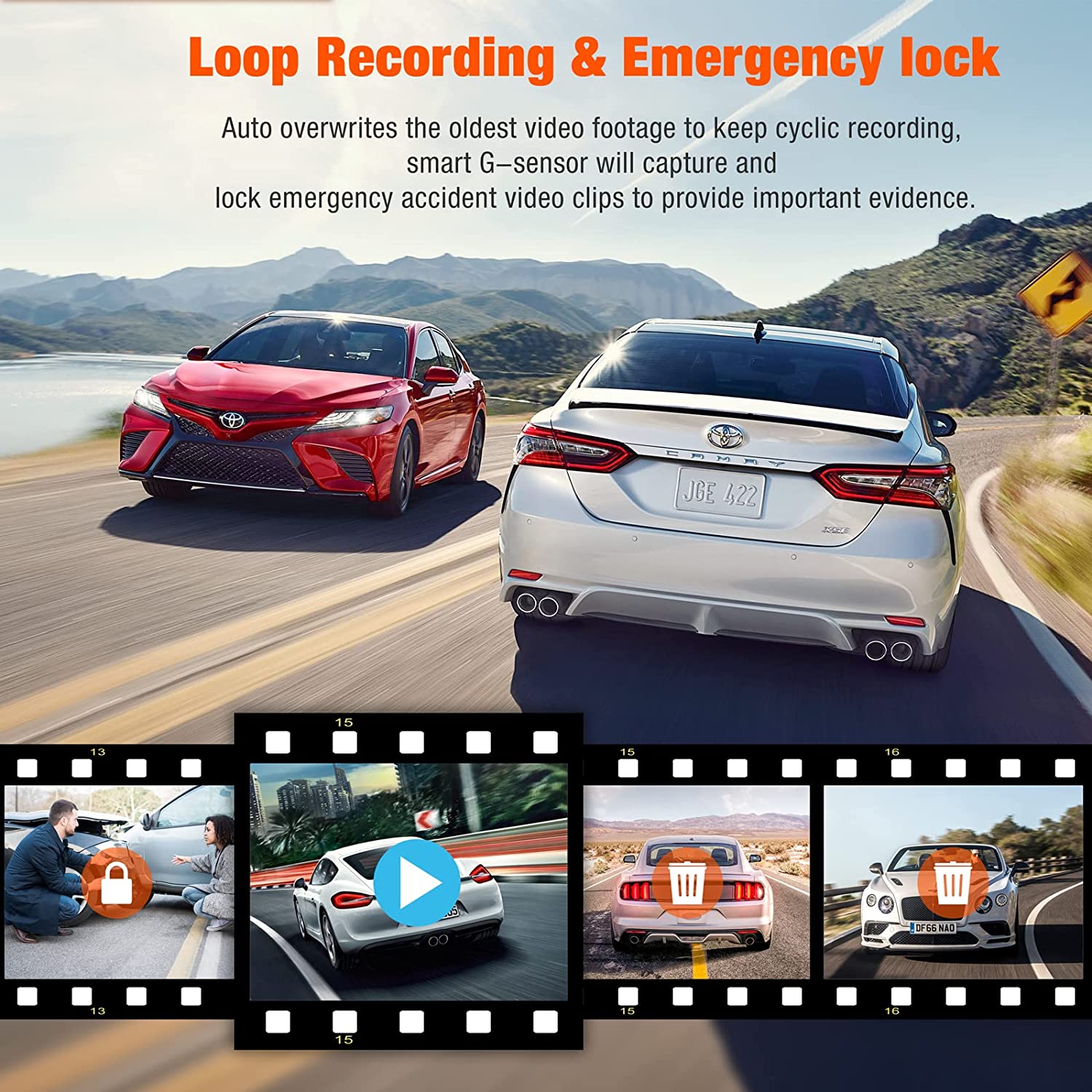 Justhard Auto 3 Lenses Dash Cam Loop Recording Movement Detection
