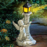 Roman Pillar Angel Statue with Solar Energy Lamp Light, 5.46 x 3.90 x 7.80 Inches