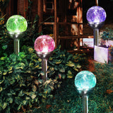 TiokMc Solar Globe Lights Cracked Glass Ball Dual LED Color-Changing Garden Lights, 4 Pcs