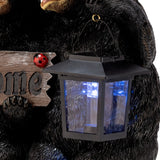 Alpine Corporation 15" Tall Outdoor Bear Couple with Lantern and Welcome Sign Statue, 11"L x 9"W x 15"H