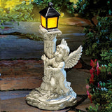 Roman Pillar Angel Statue with Solar Energy Lamp Light, 5.46 x 3.90 x 7.80 Inches