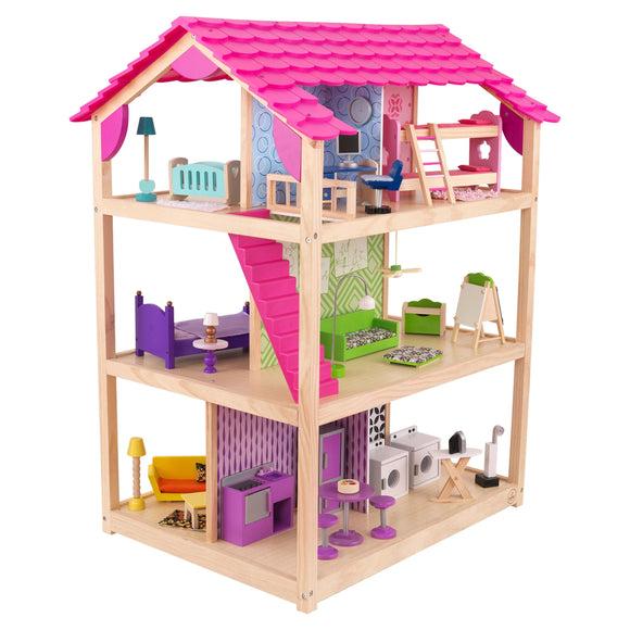KidKraft So Chic Wooden Dollhouse with Wheels and 46 Accessories