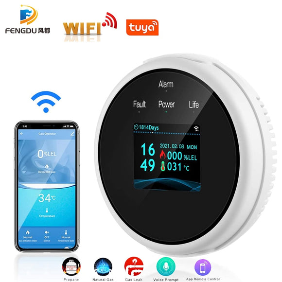 Tuya Wifi Smart Natural Gas Alarm Sensor LED Digital Gas Smoke Alarm