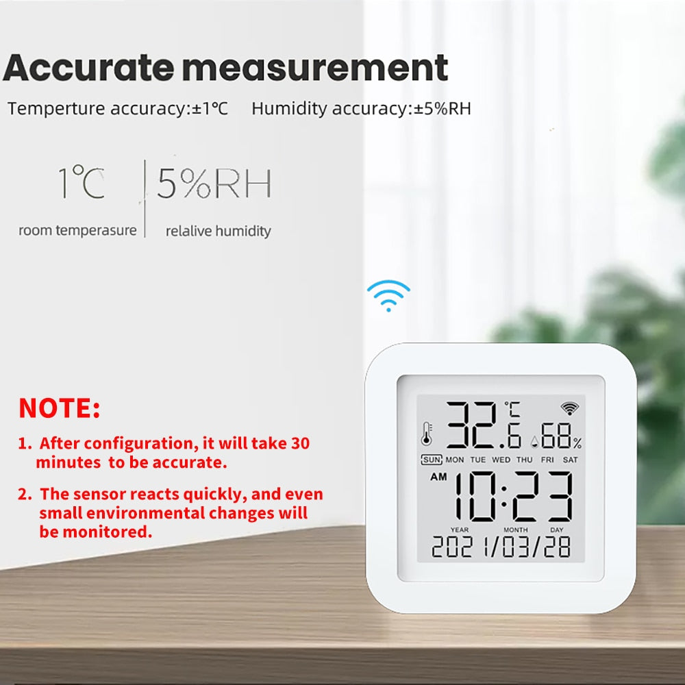 AVATTO Tuya WiFi Temperature Humidity Sensor, Real-Time Report LCD Display  Indoor Hygrometer Thermometer for Alexa Google Home