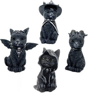 Set of 4 Magic Cat Statue, Black Cat Statue for Outdoor Yard Decoration