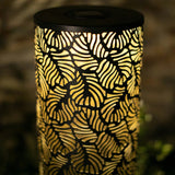 Exhart 31" Solar Lighted Garden Pillar, Stamped Metal Leaf Pattern