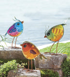 Metal and Colorful Iridescent Glass Bird Statues, Set of 3