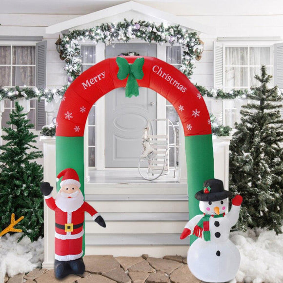 8FT Tall Santa and Snowman Lighted Archway Inflatable Lawn Yard Decoration