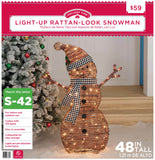 48" Light-up Rattan-Look Snowman with 105 Incandescent Lights