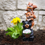 Woodland Friends Bear Fox Squirrel Statue Solar LED Lights, 13"H x 5"W x 5.25"D