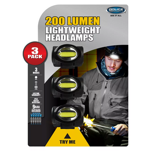 Police Security 200-Lumen Connector Headlamps, 3 pk