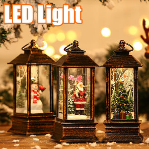 Festive Lighted Christmas Lantern with LED Lights, Lit Winter Scene with Santa Claus with Xmas List, Tree and Snow