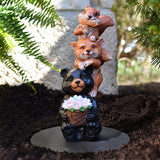 Woodland Friends Bear Fox Squirrel Statue Solar LED Lights, 13"H x 5"W x 5.25"D