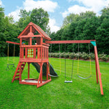 Gorilla Playsets  Adventure Wave Swing Set, Playmaker Deluxe Wooden Swing Set with Vinyl Canopy Roof, Dual Wave Slides
